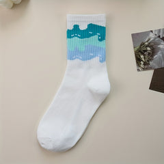 Letter & Stripe Print Socks Women's Mid Tube Stockings