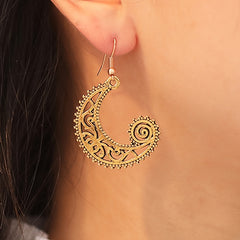 Bohemian Style Moon Hook Earrings Wave Spiral Shape Ear Drops