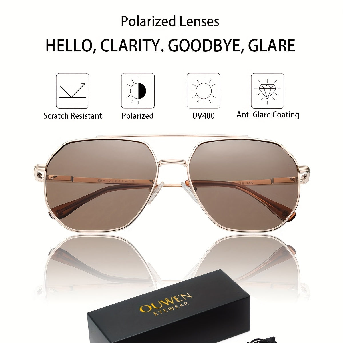 Polarized Aviator Sunglasses Men Golden Frame UV400 Protection
