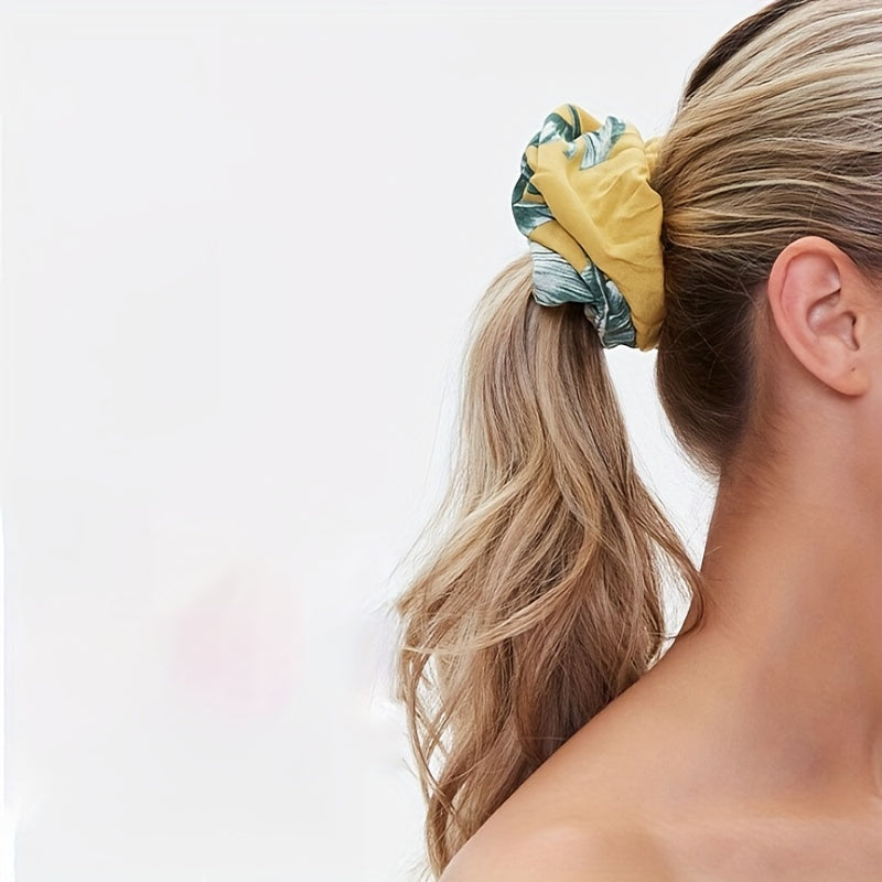 4pcs Boho Print Leaf Flower Hair Scrunchies Soft Fabric for Women Girls
