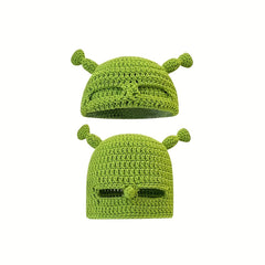 Green Devil Knit Hat Cartoon Beanie Long Braid Knitted Hoodie Birthday Gift
