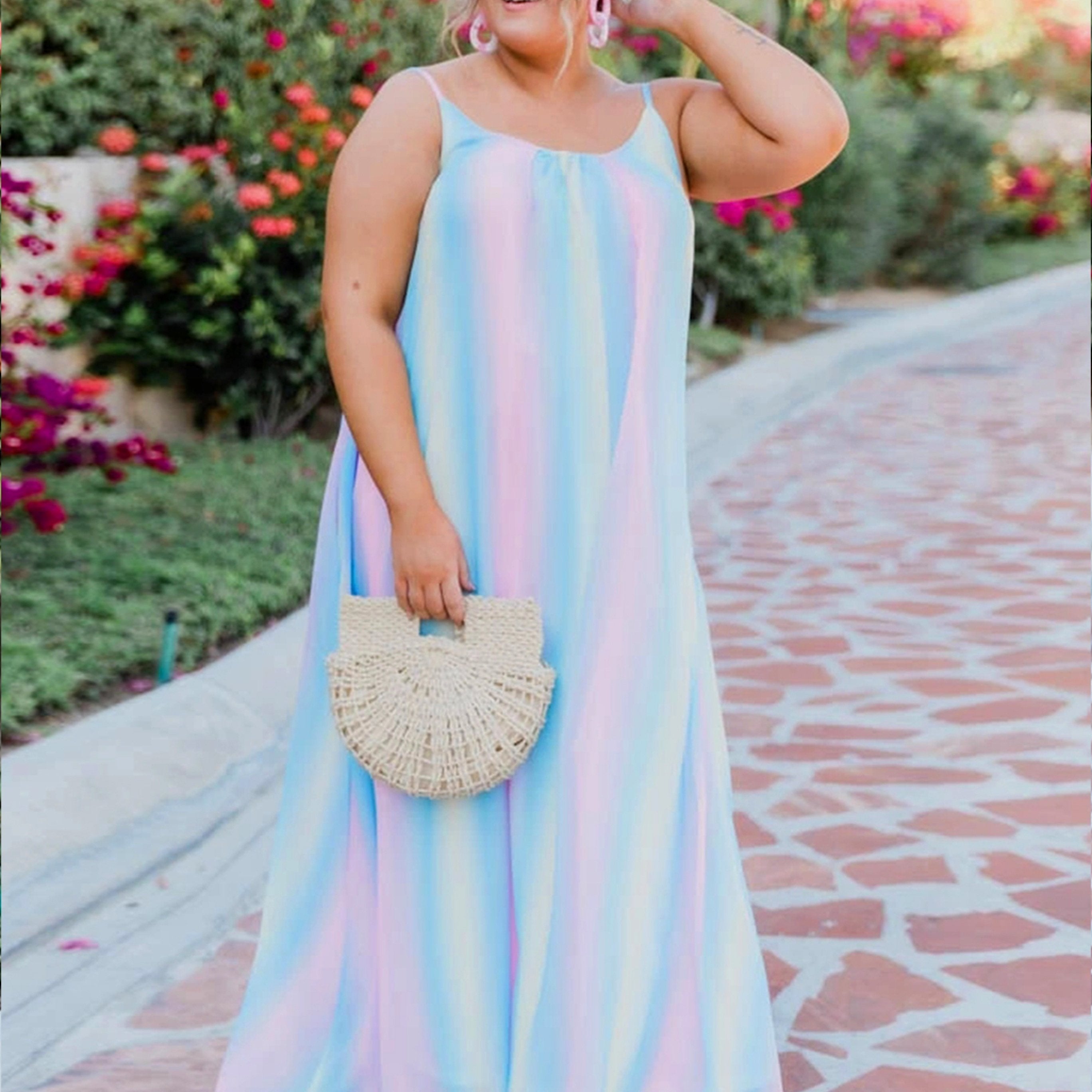  Colorful Stripe Maxi Cami Dress