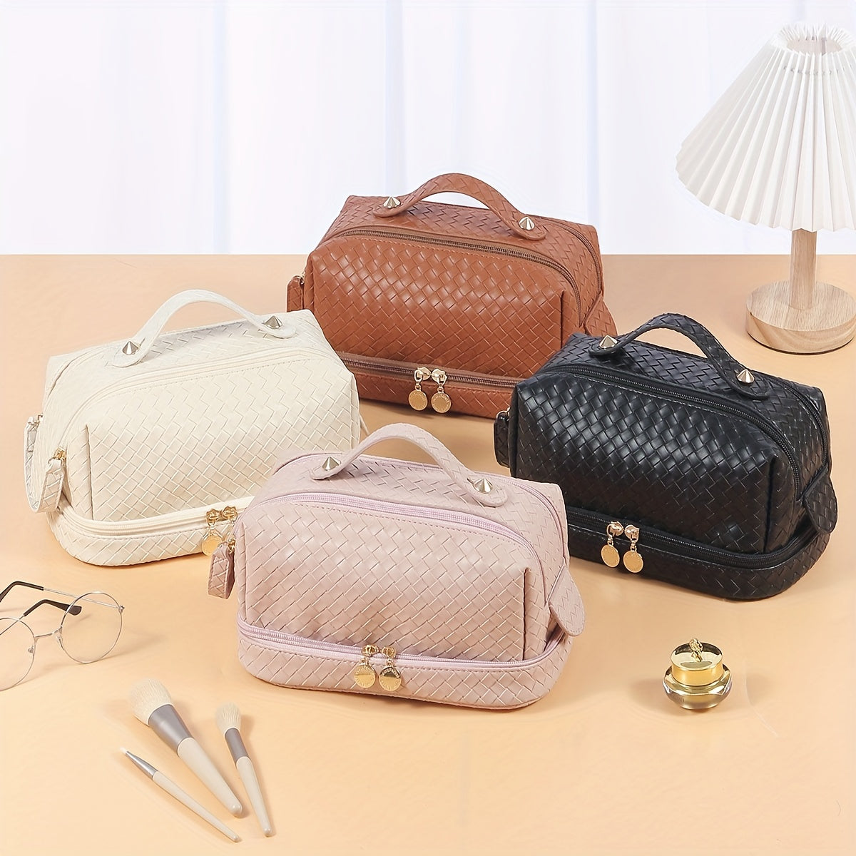 Checkered Pattern Makeup Bag Large Travel Comestic Bag Women's Toiletry Bag