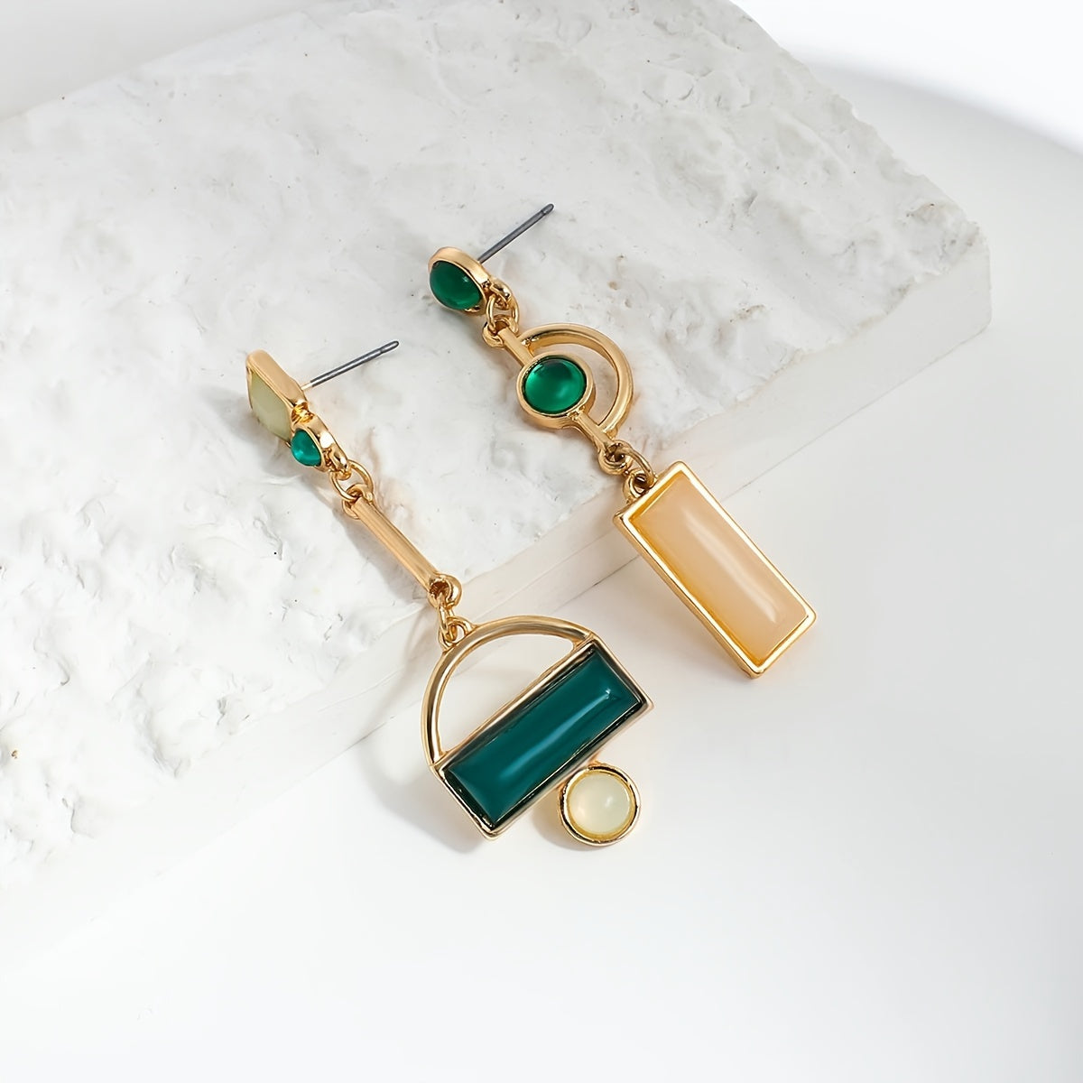 Geometric Drop Earrings - Golden Hollow Resin Metal Jewelry