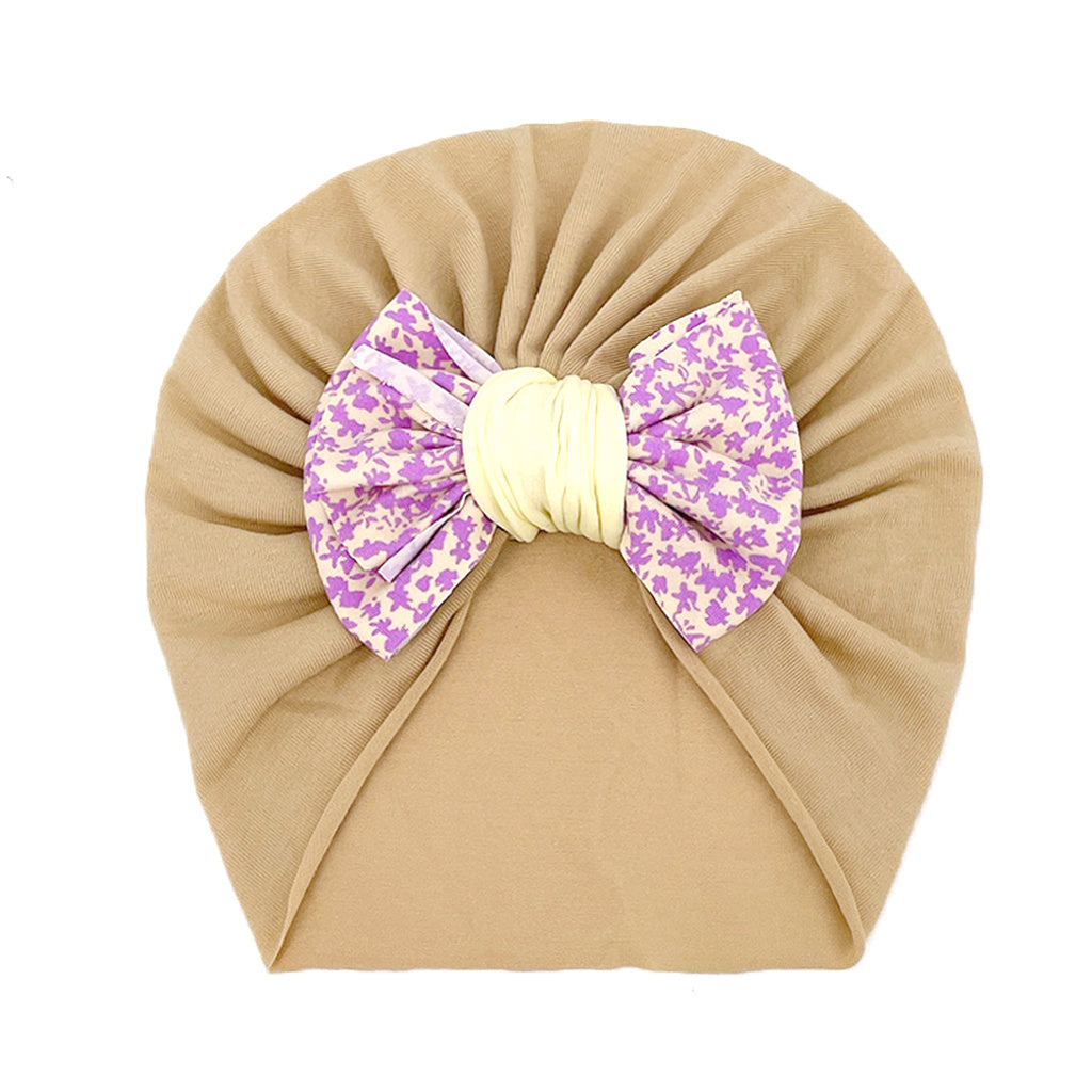 Newborn Infant Flowers Graphic Bow Decor Turban Hat Cap