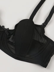 Contrast Mesh Push Up Bra Breathable Bow Tie Lingerie
