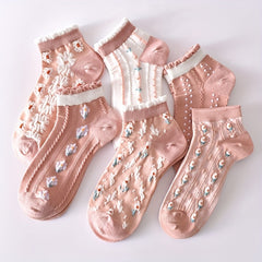 6 Pairs Floral Print Socks & Lightweight Low Cut Ankle Socks