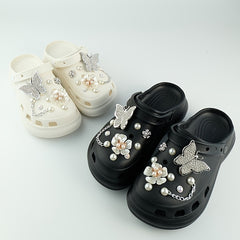 Charms Bling Shoe Decorations Flower&Silver Butterfly Faux Pearl Accessories