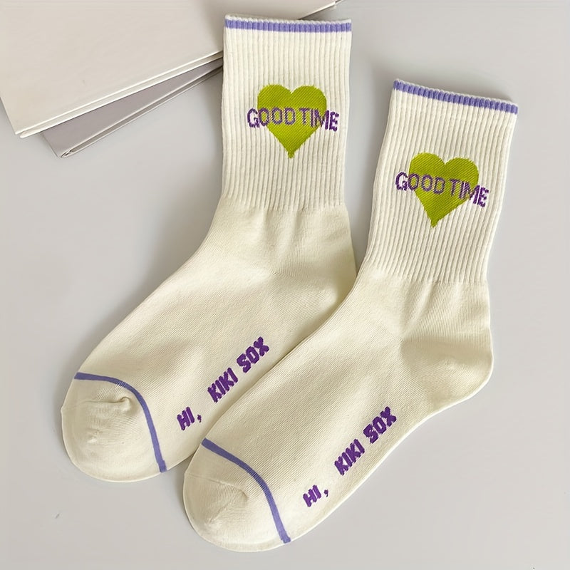 Letter Print Socks Comfy & Breathable Mid Tube Socks Women's Stockings