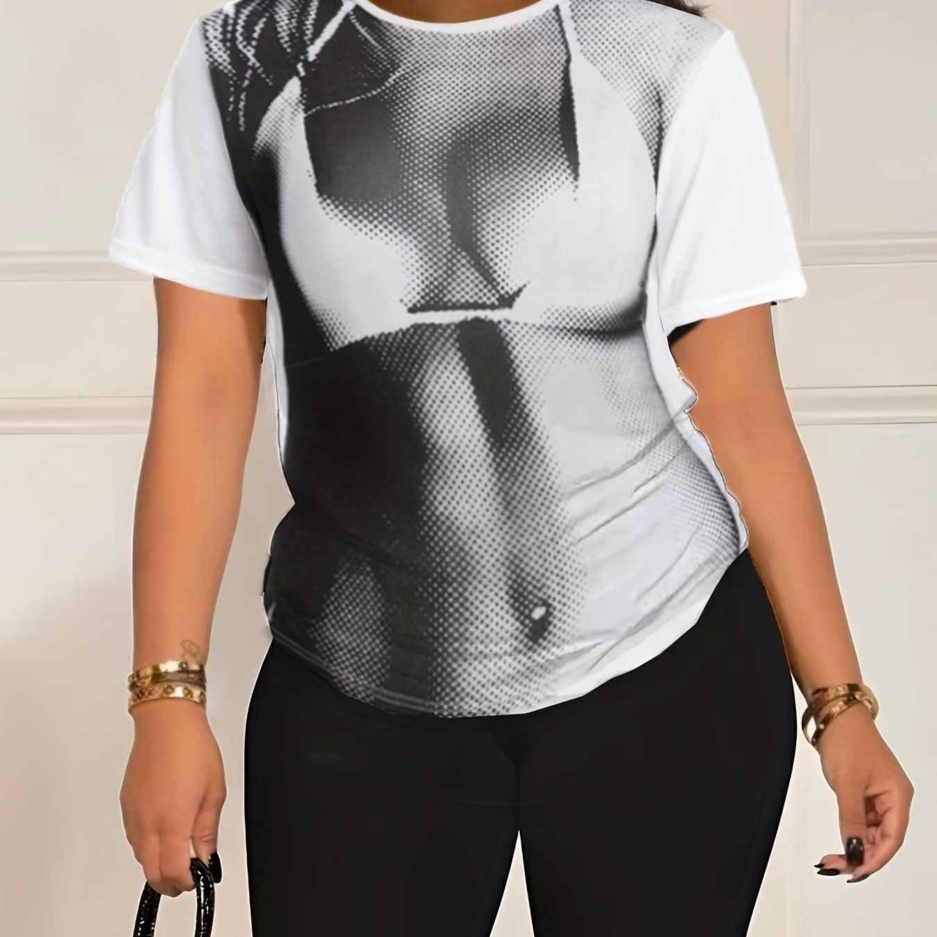  Casual Outfits Set Women's Plus Figure Print Tee & Biker Shorts Set