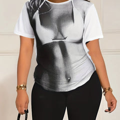  Casual Outfits Set Women's Plus Figure Print Tee & Biker Shorts Set