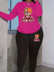  Halloween Cartoon Print Top & Leggings Set