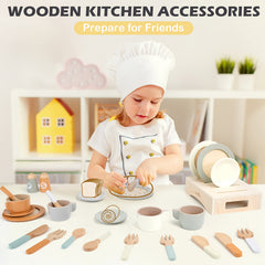Kids' Wooden Toy Bowls and Plates Set 27pcs