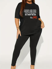  Slogan Print Tee & Leggings 2 Piece Set