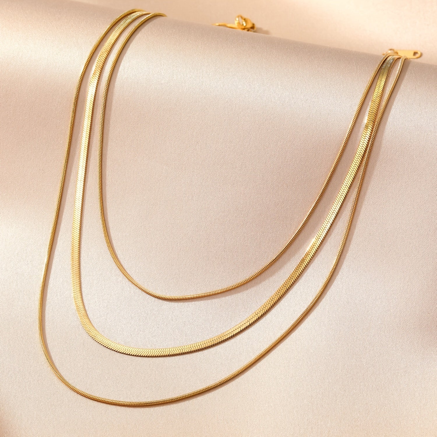 Golden 3-Layer Flat Snake Chain Necklace