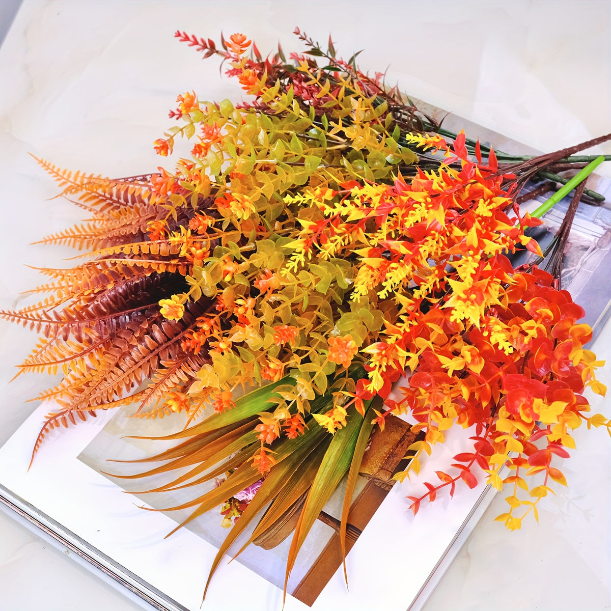 9pcs Artificial Fall Flowers Outdoor UV Resistant Faux Autumn Plants