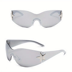 Rimless Y2K Sunglasses Women Oversized UV400 Futuristic Wrap Around