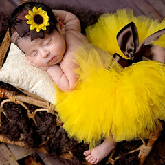 2pcs Newborn Baby Sunflower Tutu Bow Skirt Toddler Baby Girls Costume