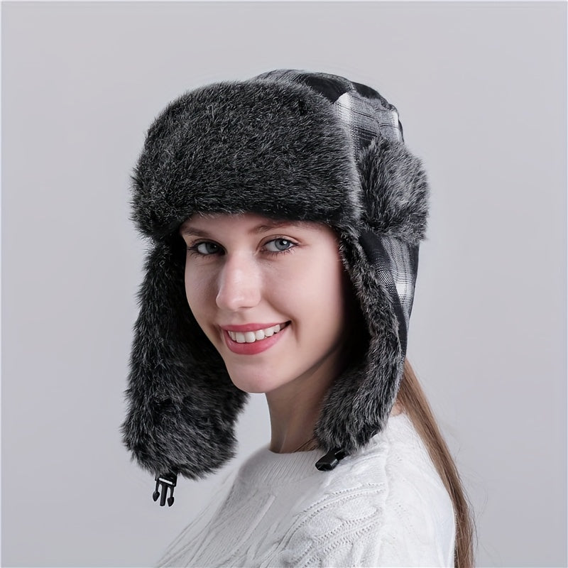 Warm Plaid Ear Protection Hat for Men and Women