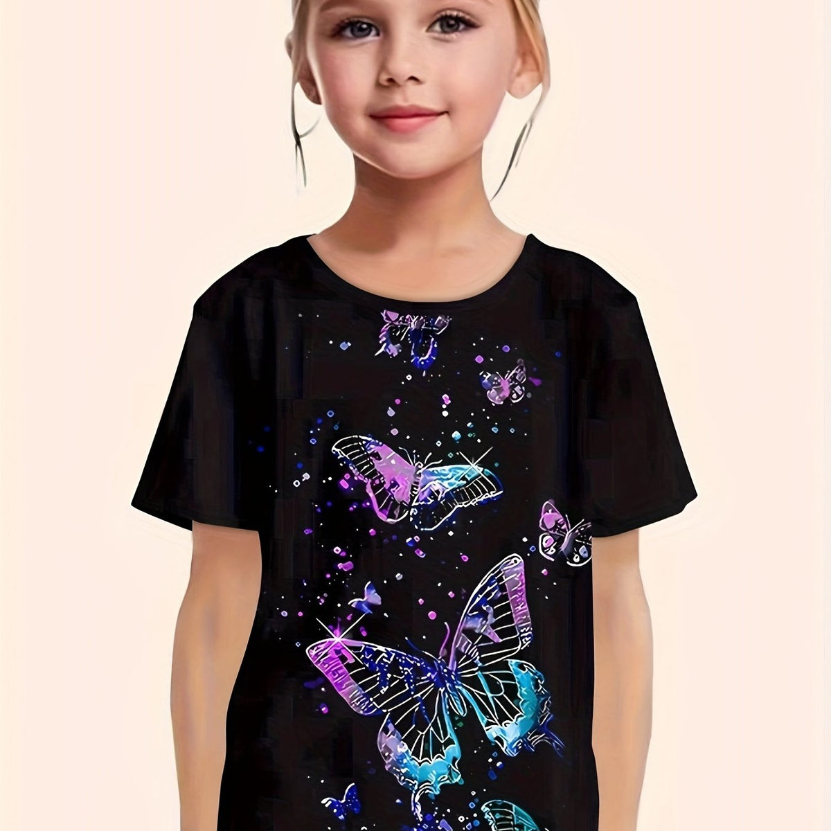 Tie Dye Butterfly Print Short Sleeve T-shirt for Girls
