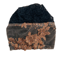 Lace Flower Embroidery Turban Cap Mesh Breathable Ruffle Head Wrap Elastic Hijab