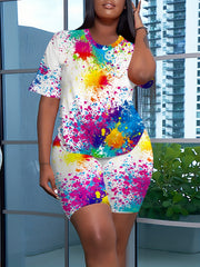  Women's Splash Print Top & Shorts Set