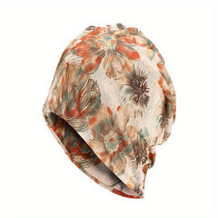Vintage Flower Print Beanie Lightweight Skull Hat Elastic Headband
