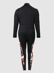  Colorblock Paisley Print Long Sleeve Mock Neck Jumpsuit