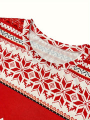  Christmas Loungewear Set Women's Plus Elk & Striped Print Tee & Pants