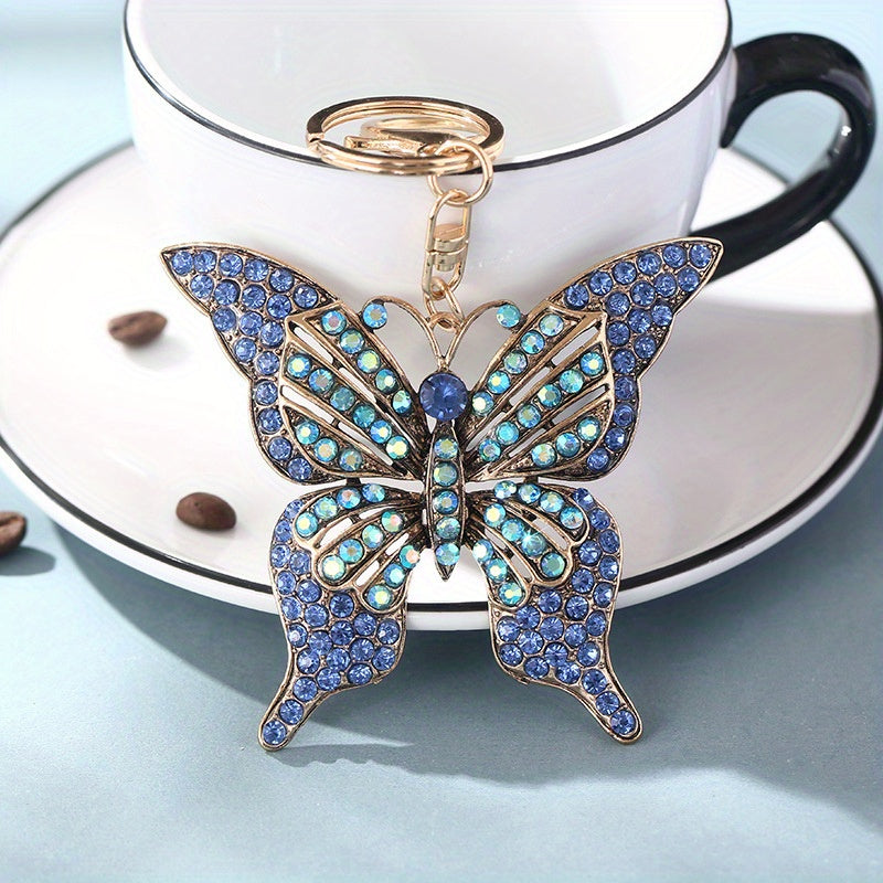 Rhinestone Butterfly Keychain Metal Key Ring Purse Bag Charm Gift For Mom