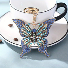 Rhinestone Butterfly Keychain Metal Key Ring Purse Bag Charm Gift For Mom