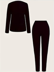 Women's Plus Dog Print Long Sleeve V Neck Top & Leggings Outfits 2 Piece Set
