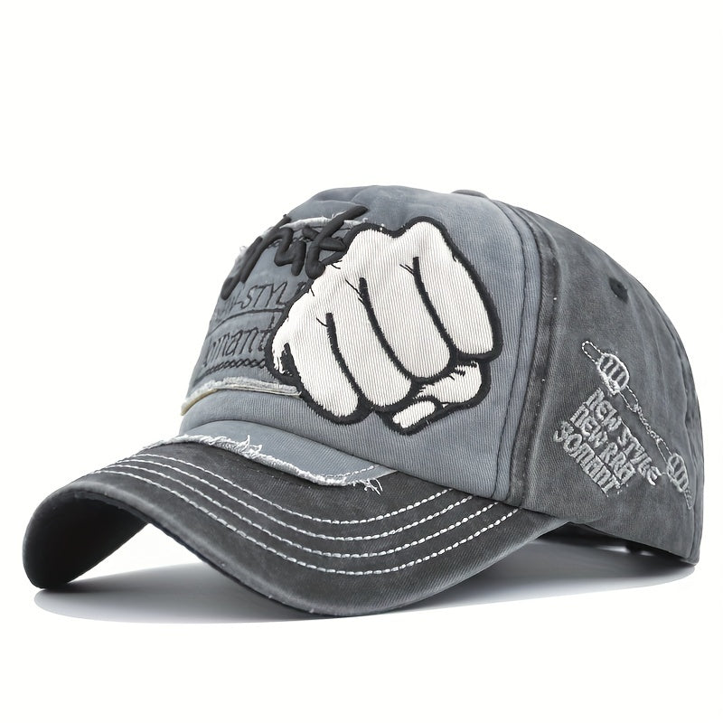 Fist Embroidered Unisex Baseball Cap Vintage Washed Distressed Dad Hat