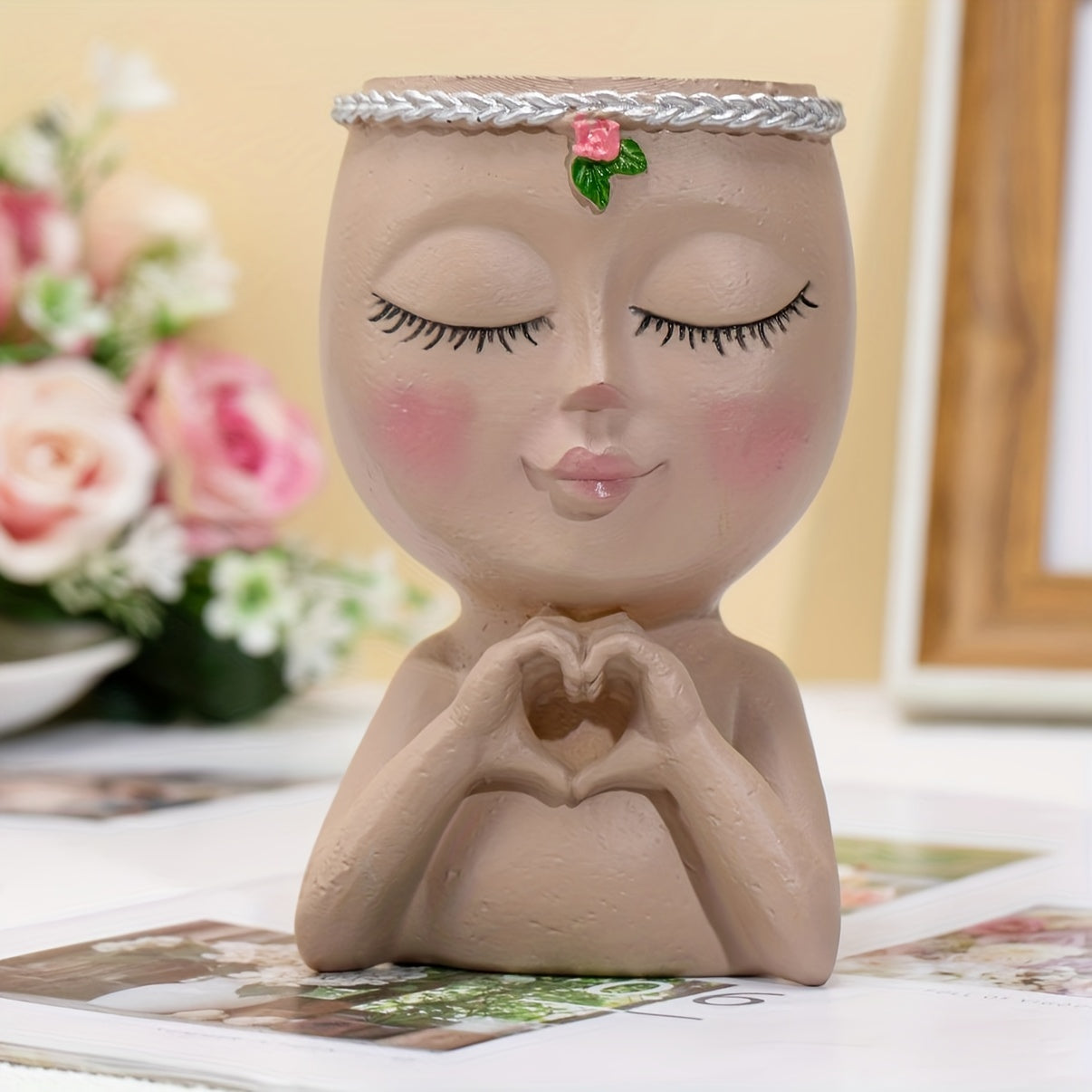 Ceramic Face Flower Pot with Drainage Hole - Home Office Garden Decor