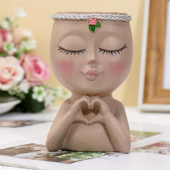 Ceramic Face Flower Pot with Drainage Hole - Home Office Garden Decor