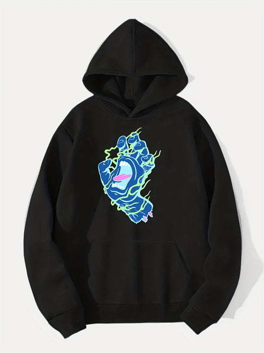 Hand Print Hoodie Men's Casual Graphic Pullover Hoodie