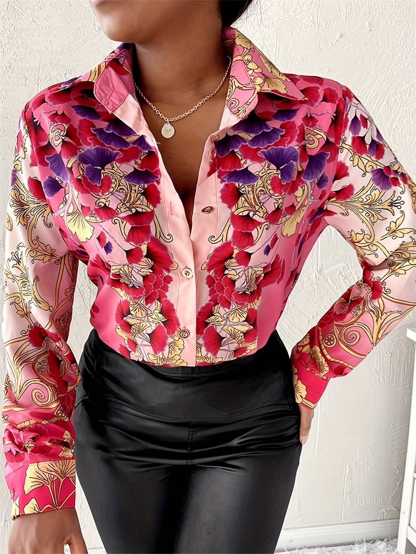  Button Up Long Sleeve Blouse