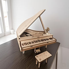 3D Wooden Piano Puzzle Craft Decor with Golden Accents