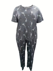  Dolphin Print Short Sleeve Tee & Pants Loungewear Set