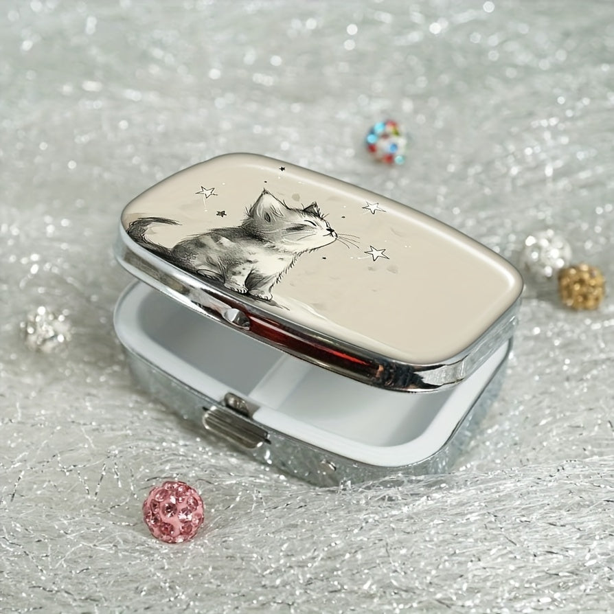 Starry Cat 2 Compartment Pill Case Compact Medicine Organizer