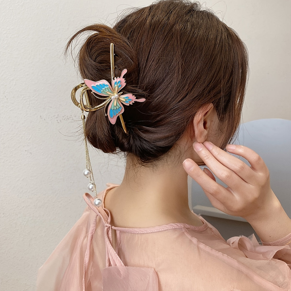 Butterfly Tassel Hair Claw Clip Large Pearl Hair Jaw Clip