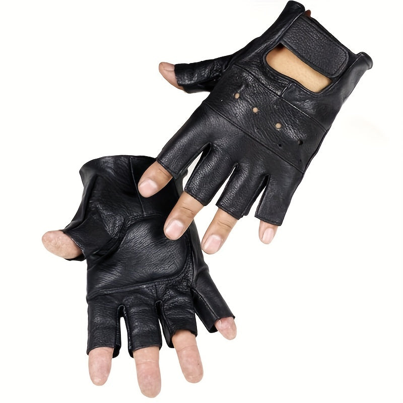 Men's Leather Fingerless Gloves for Outdoor Sports