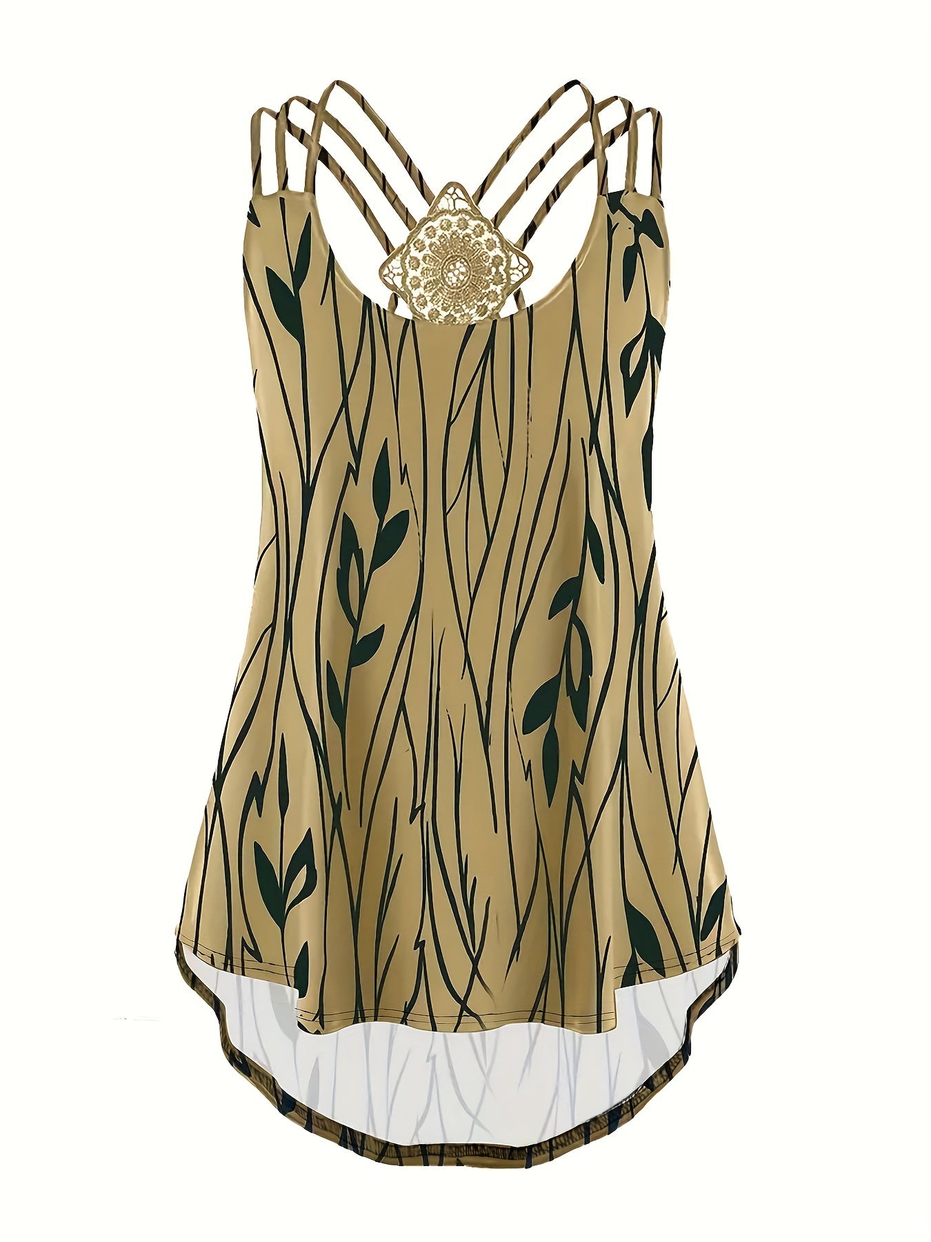 Leaf Print Lace Suspender Vest Top Sleeveless Tank Top