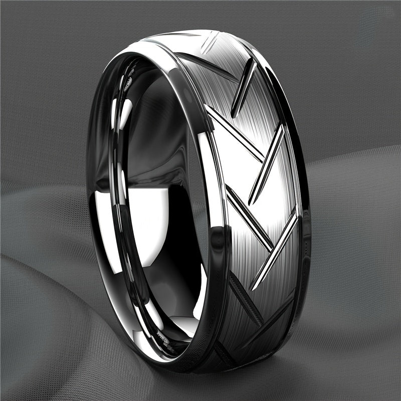 8MM High Titanium Steel Ring Men's Stainless Steel Wire Groove Tire Ring