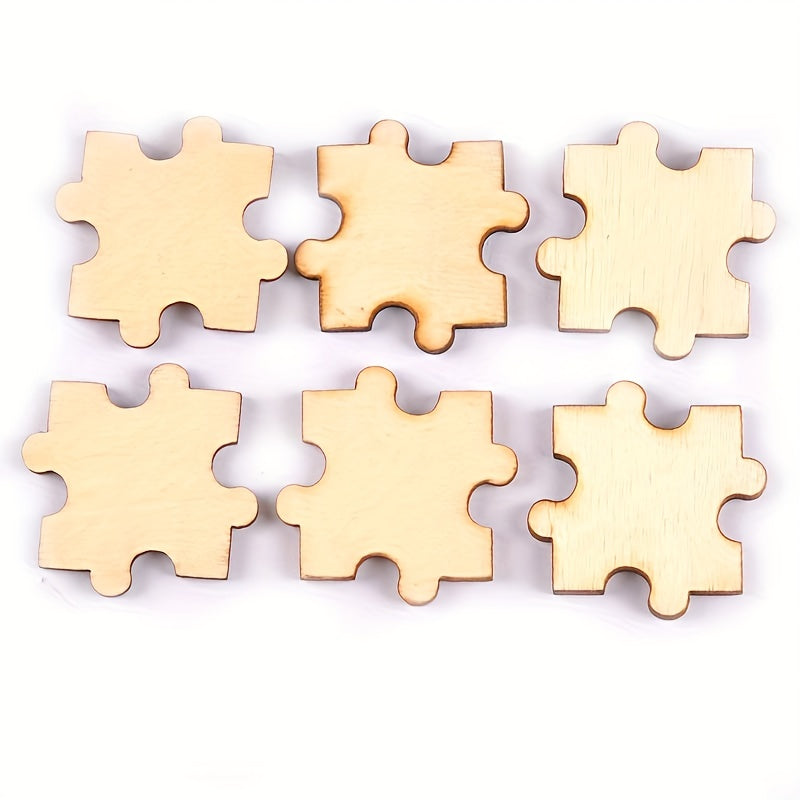 50pcs 40mm Wooden Puzzle Blocks DIY Kids Crafts Painting Decorating
