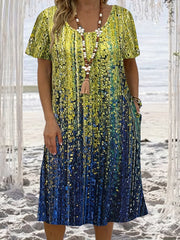  Casual Dress Women's Plus Print Short Sleeve Stretch Dress
