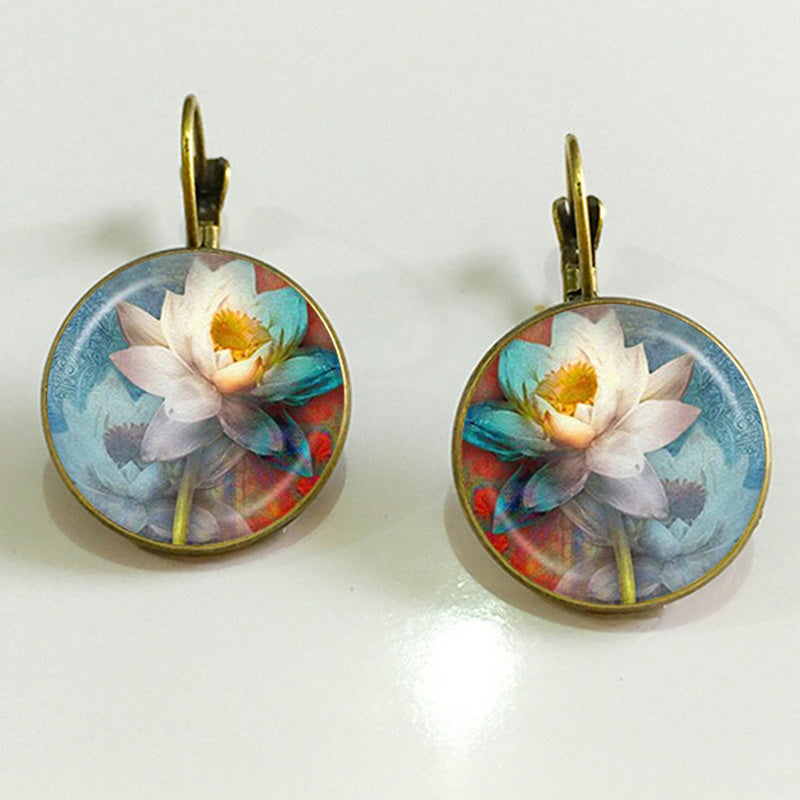 Ethnic Style Time Gemstone Earrings Lotus Violet Pattern Vintage Style Earrings