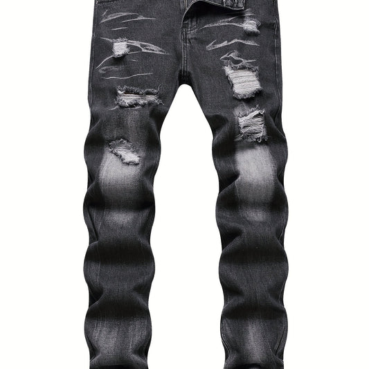 Slim Fit Ripped Jeans Mens Casual Street Style Distressed Denim Pants