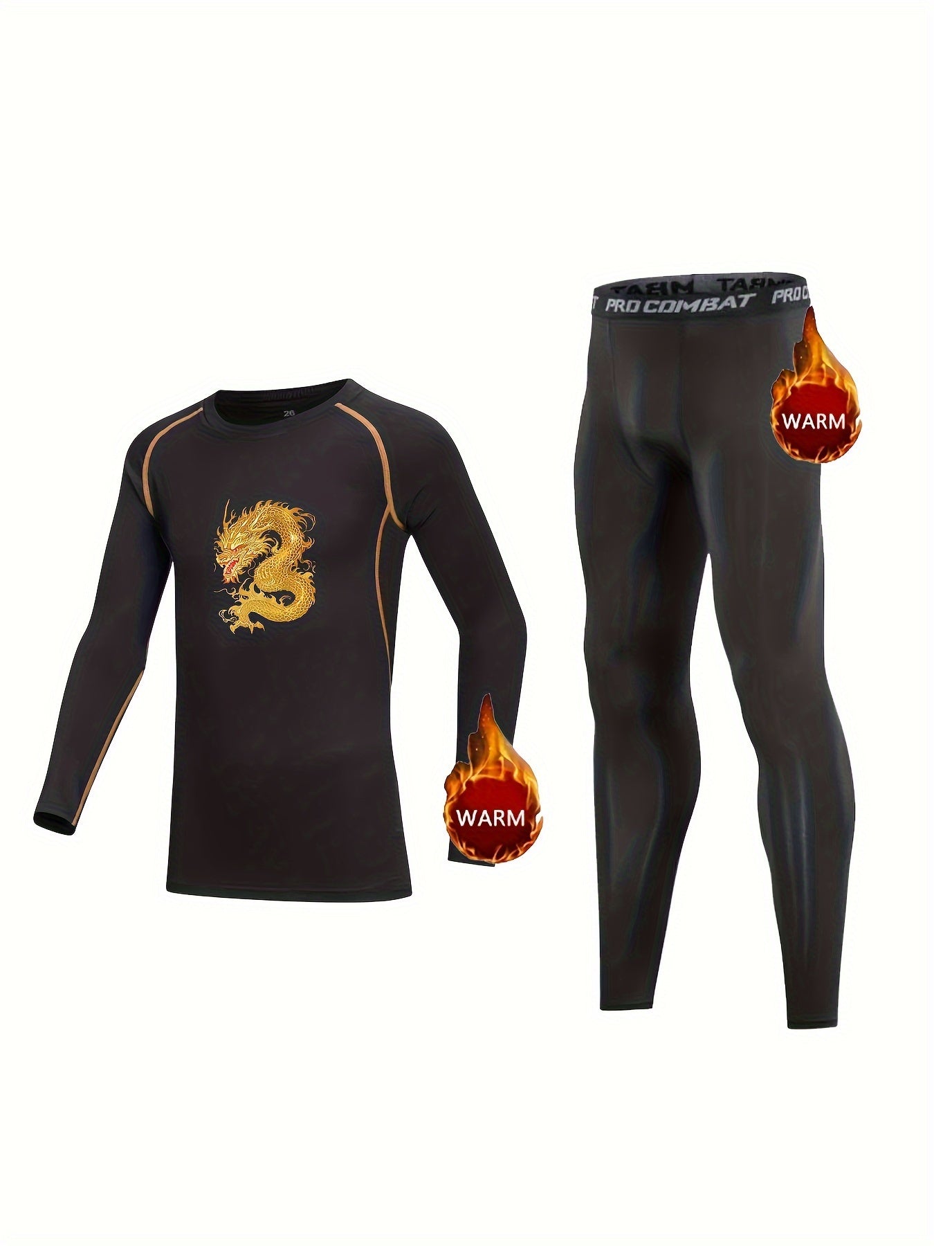 Kids Compression Fleece Sets Cartoon Pattern Pullover Shirt Matching Pants