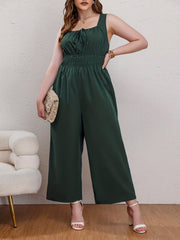  Jumpsuit Tie Front Nipped Waist Square Neck Wide Leg Tank Jumpsuit